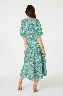 Leopard Print Wrap Midi Dress -Hallmark Style D167724 GREEN 6