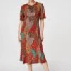 Peacock Print Jersey Midi Dress 2 Peacock Print Jersey Midi Dress -Hallmark Style D167730 ORANGE 1