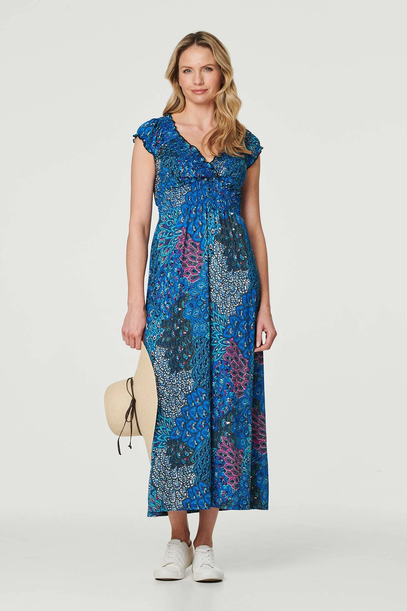Peacock Print V-Neck Maxi Dress 8 Peacock Print V-Neck Maxi Dress - Image 6