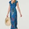 Peacock Print V-Neck Maxi Dress -Hallmark Style D167731 BLUE 2