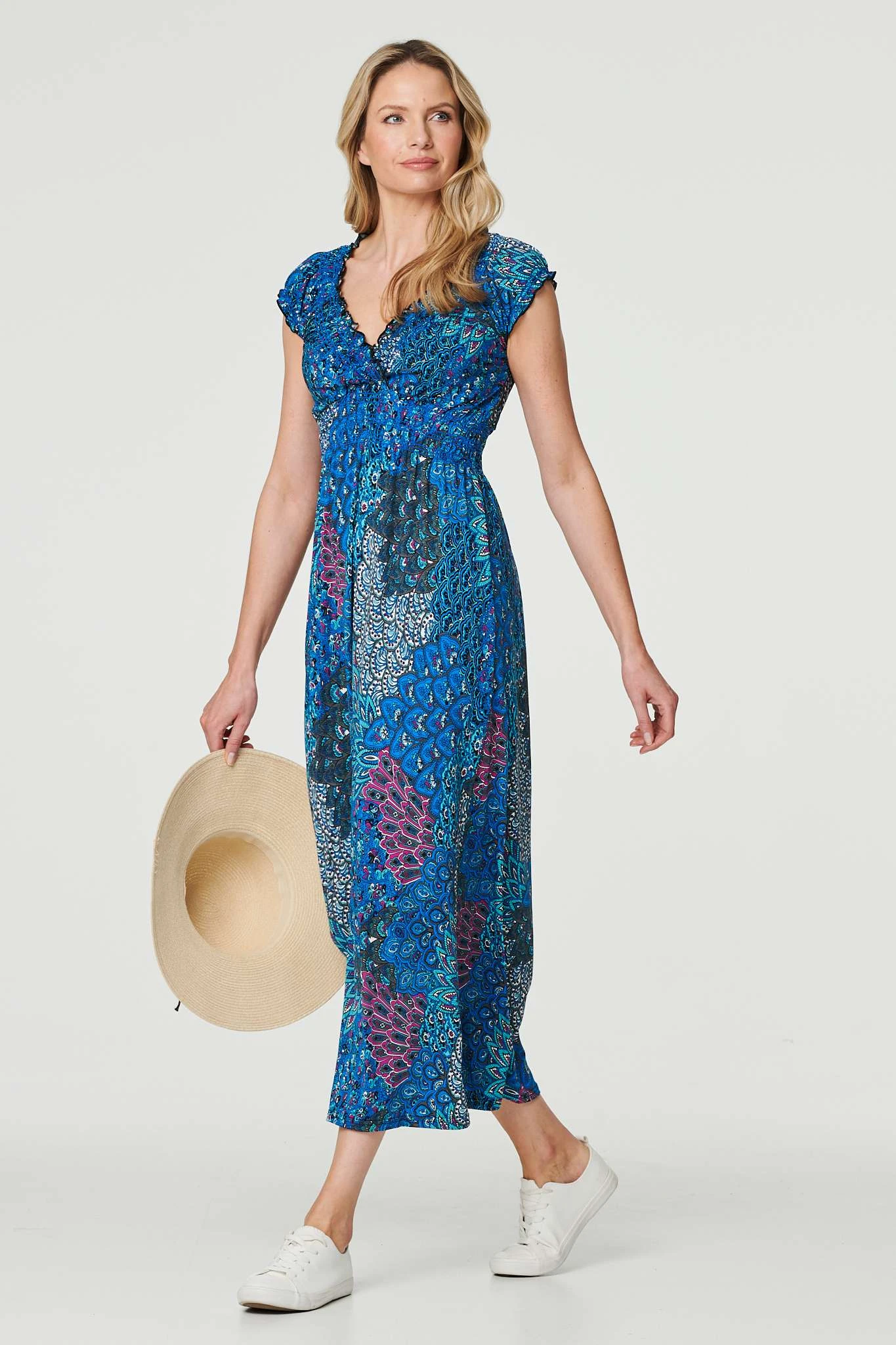 Peacock Print V-Neck Maxi Dress 3 Peacock Print V-Neck Maxi Dress