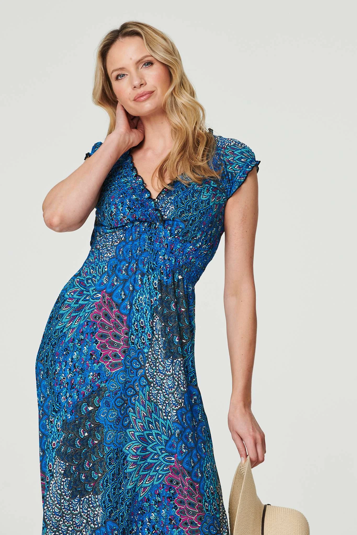 Peacock Print V-Neck Maxi Dress 4 Peacock Print V-Neck Maxi Dress - Image 2