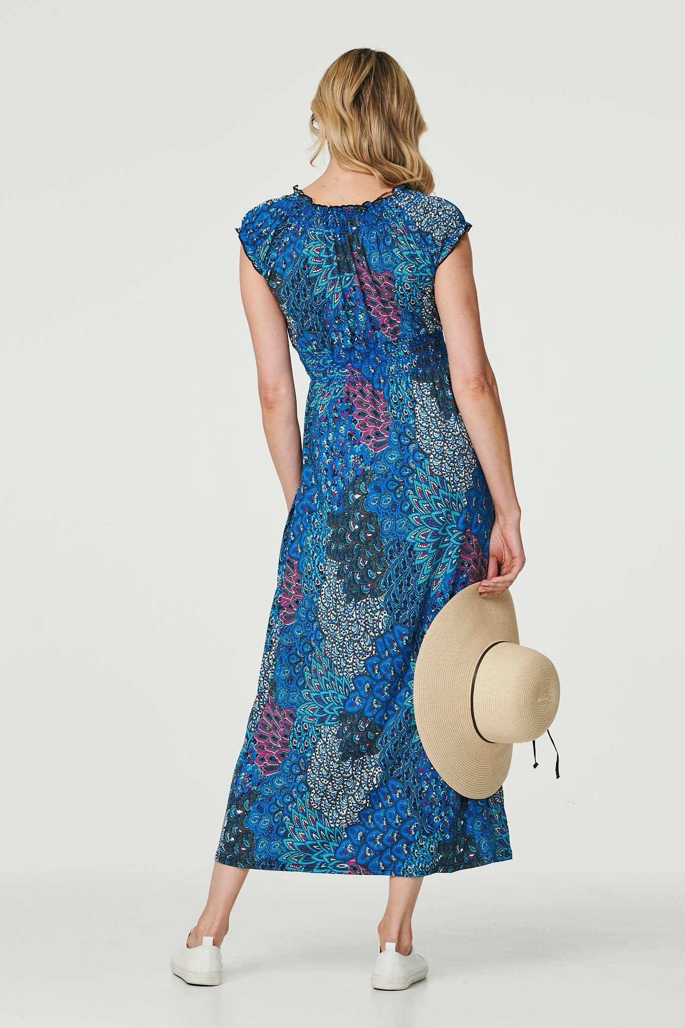 Peacock Print V-Neck Maxi Dress 5 Peacock Print V-Neck Maxi Dress - Image 3