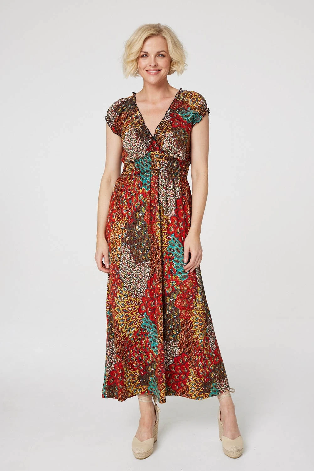 Peacock Print V-Neck Maxi Dress 10 Peacock Print V-Neck Maxi Dress - Image 8