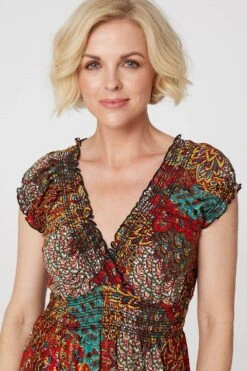 Peacock Print V-Neck Maxi Dress 25 Peacock Print V-Neck Maxi Dress -Hallmark Style D167731 ORANGE 4