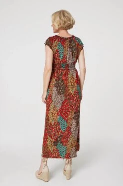 Peacock Print V-Neck Maxi Dress 24 Peacock Print V-Neck Maxi Dress -Hallmark Style D167731 ORANGE 6