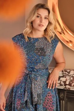Peacock Print Tie Front Dress -Hallmark Style D1677323