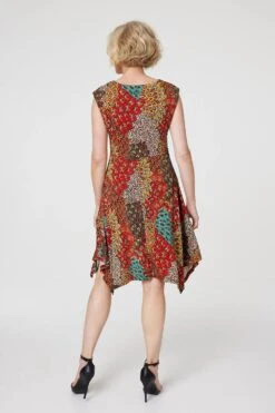 Peacock Print Tie Front Dress -Hallmark Style D167732 ORANGE 5