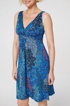 Peacock Print Short Sun Dress -Hallmark Style D167733 BLUE 4
