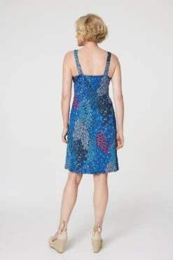 Peacock Print Short Sun Dress -Hallmark Style D167733 BLUE 5