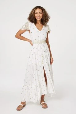 Sequin Cut-Out Back Maxi Dress -Hallmark Style D167752 OFF WHITE 2