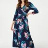 Floral Tie Waist Maxi Wrap Dress -Hallmark Style D167843 NAVY 1