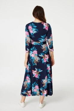 Floral Tie Waist Maxi Wrap Dress 10 Floral Tie Waist Maxi Wrap Dress -Hallmark Style D167843 NAVY 5