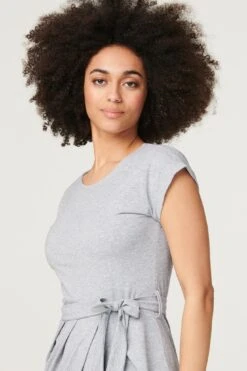 Tie Waist Jersey Tulip Midi Dress -Hallmark Style D167911 GREY 3