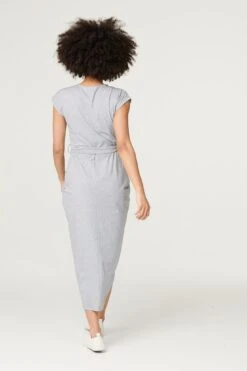 Tie Waist Jersey Tulip Midi Dress -Hallmark Style D167911 GREY 4