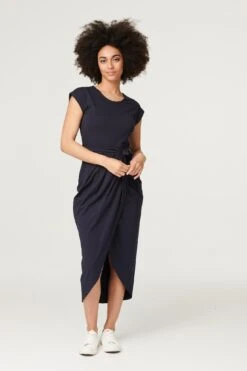 Tie Waist Jersey Tulip Midi Dress