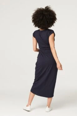 Tie Waist Jersey Tulip Midi Dress -Hallmark Style D167911 NAVY 5