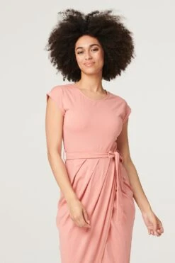 Tie Waist Jersey Tulip Midi Dress -Hallmark Style D167911 PINK 2