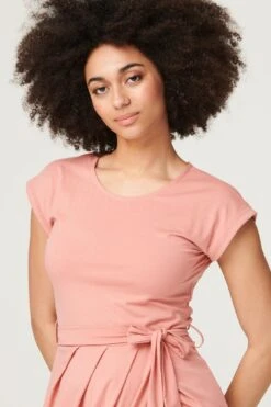 Tie Waist Jersey Tulip Midi Dress -Hallmark Style D167911 PINK 3