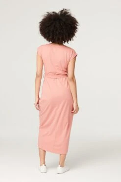 Tie Waist Jersey Tulip Midi Dress -Hallmark Style D167911 PINK 4