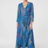 Peacock Print Wrap Maxi Dress -Hallmark Style D167912 BLUE 1