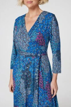 Peacock Print Wrap Maxi Dress -Hallmark Style D167912 BLUE 4