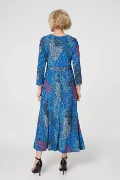 Peacock Print Wrap Maxi Dress -Hallmark Style D167912 BLUE 5