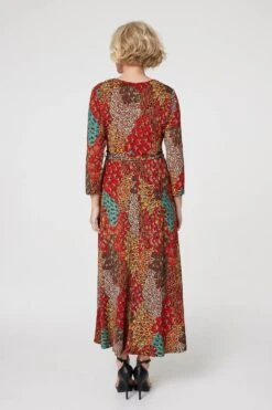 Peacock Print Wrap Maxi Dress -Hallmark Style D167912 ORANGE 5