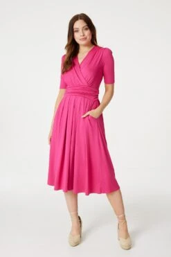 Ruched Waist Jersey Wrap Dress -Hallmark Style D167913 FUCHSIA 2