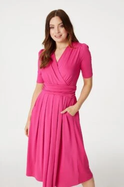 Ruched Waist Jersey Wrap Dress -Hallmark Style D167913 FUCHSIA 3