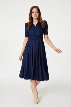 Ruched Waist Jersey Wrap Dress -Hallmark Style D167913 NAVY 2