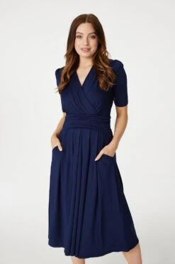 Ruched Waist Jersey Wrap Dress -Hallmark Style D167913 NAVY 3