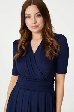 Ruched Waist Jersey Wrap Dress -Hallmark Style D167913 NAVY 4