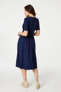 Ruched Waist Jersey Wrap Dress -Hallmark Style D167913 NAVY 7