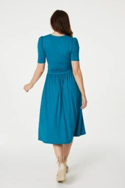 Ruched Waist Jersey Wrap Dress -Hallmark Style D167913 TURQUOISE 6