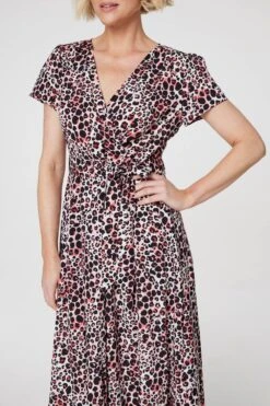Animal Print Wrap Front Maxi Dress -Hallmark Style D167918 MULTI PINK 4