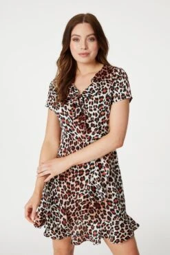Leopard Print Frilled Short Dress