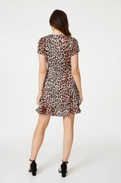 Leopard Print Frilled Short Dress -Hallmark Style D167920 RUST 5