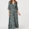 Printed Flare Sleeve Maxi Dress -Hallmark Style D167921 GREEN 1