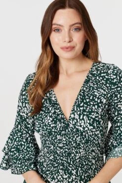 Printed Flare Sleeve Maxi Dress -Hallmark Style D167921 GREEN 3