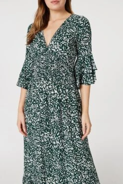 Printed Flare Sleeve Maxi Dress -Hallmark Style D167921 GREEN 4