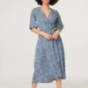Printed Tie Waist Wrap Midi Dress -Hallmark Style D167922 NAVY 1