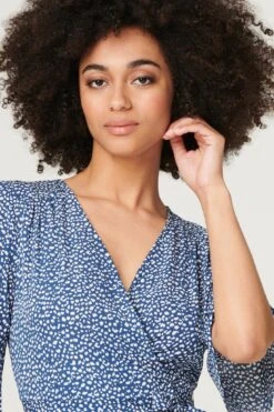 Printed Tie Waist Wrap Midi Dress -Hallmark Style D167922 NAVY 4