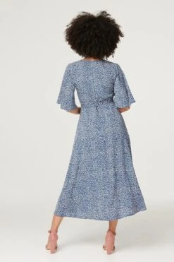 Printed Tie Waist Wrap Midi Dress -Hallmark Style D167922 NAVY 5