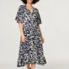 Printed Split Front Midi Dress -Hallmark Style D167923 NAVY 1