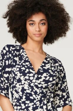 Printed Split Front Midi Dress -Hallmark Style D167923 NAVY 4