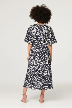 Printed Split Front Midi Dress -Hallmark Style D167923 NAVY 5