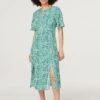 Printed Angel Sleeve Tea Dress -Hallmark Style D167930 GREEN 1