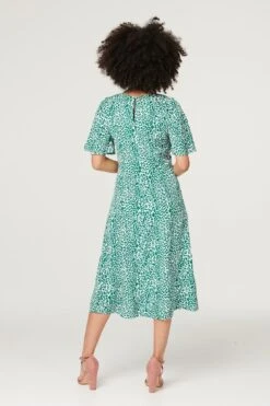 Printed Angel Sleeve Tea Dress 9 Printed Angel Sleeve Tea Dress -Hallmark Style D167930 GREEN 4