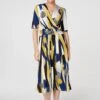 Printed Wrap Front Midi Dress -Hallmark Style D167953 MUSTARD 2